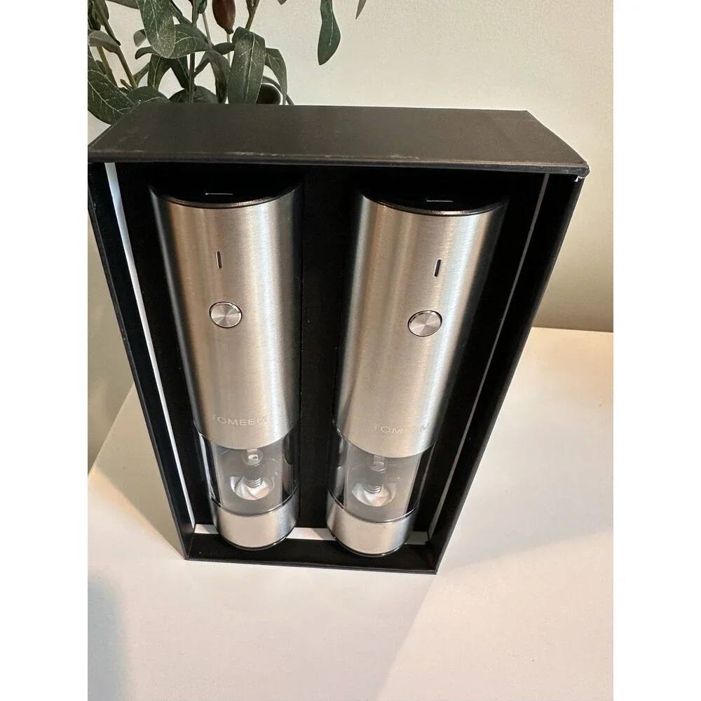 TOMEEM Electric Salt and Pepper Grinder Set USB Rechargeable Stainless Steel NIB
